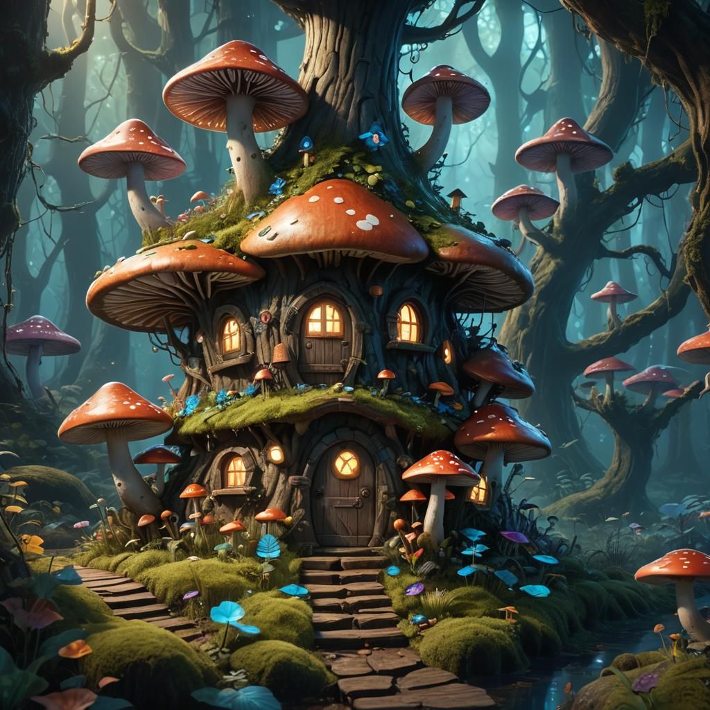 Whimsical Bioluminescent Forest Dwelling