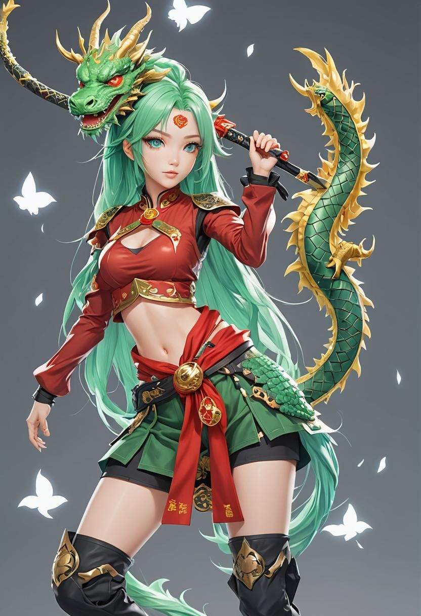 Anime Dragon Girl with Espada in 3D Art