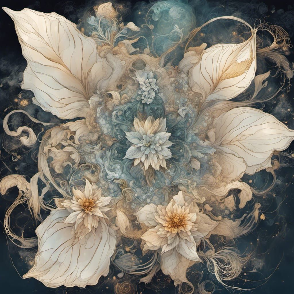 Intricate Lotus Flower with Golden Outlines