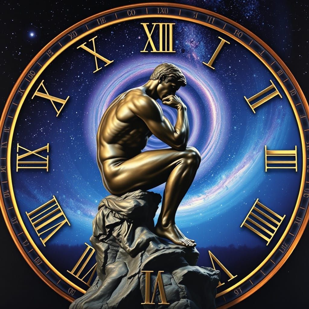 Man Contemplating Time in a Cosmic Landscape
