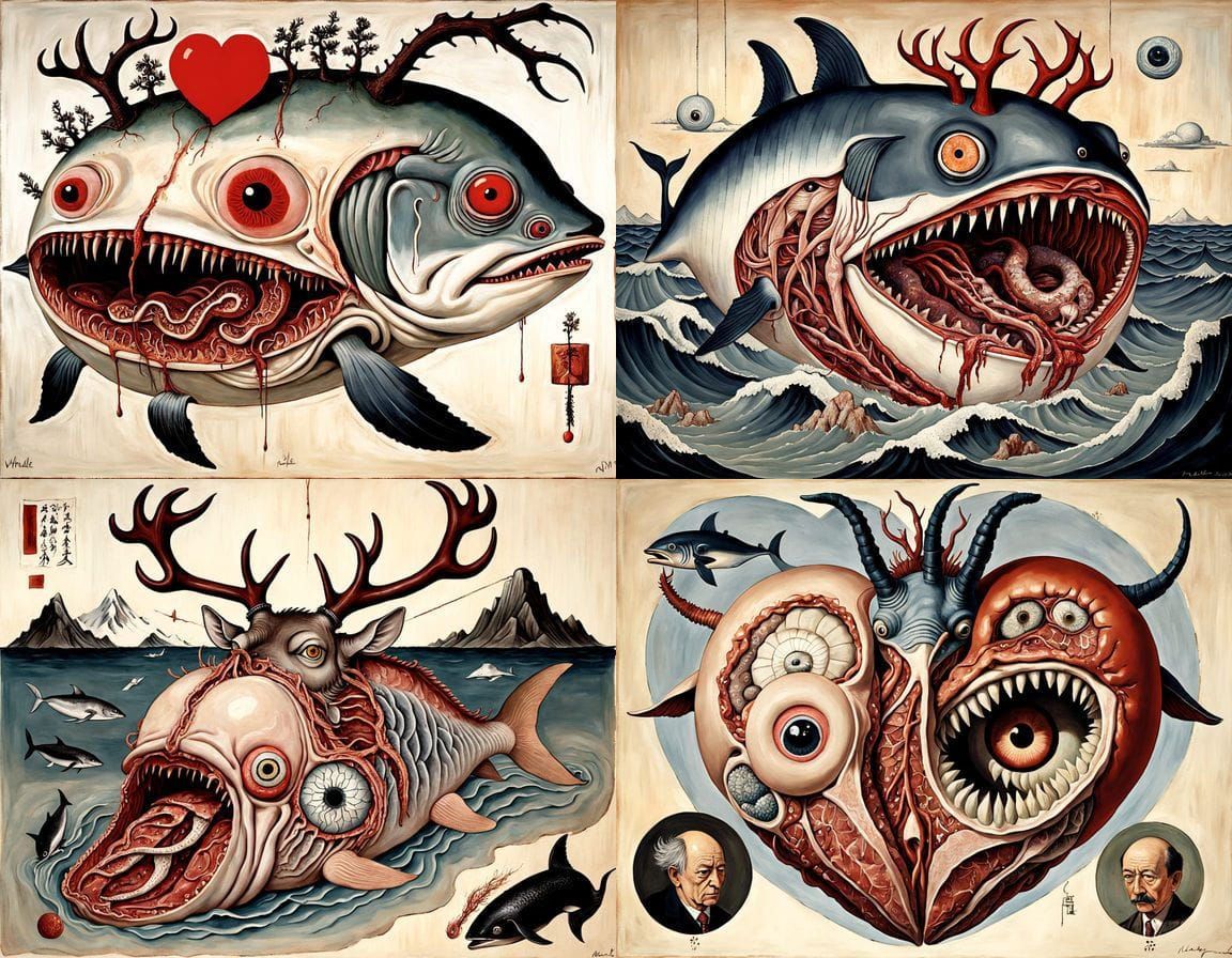 Ukiyo-e Hybrid Deer-Whale Anatomy