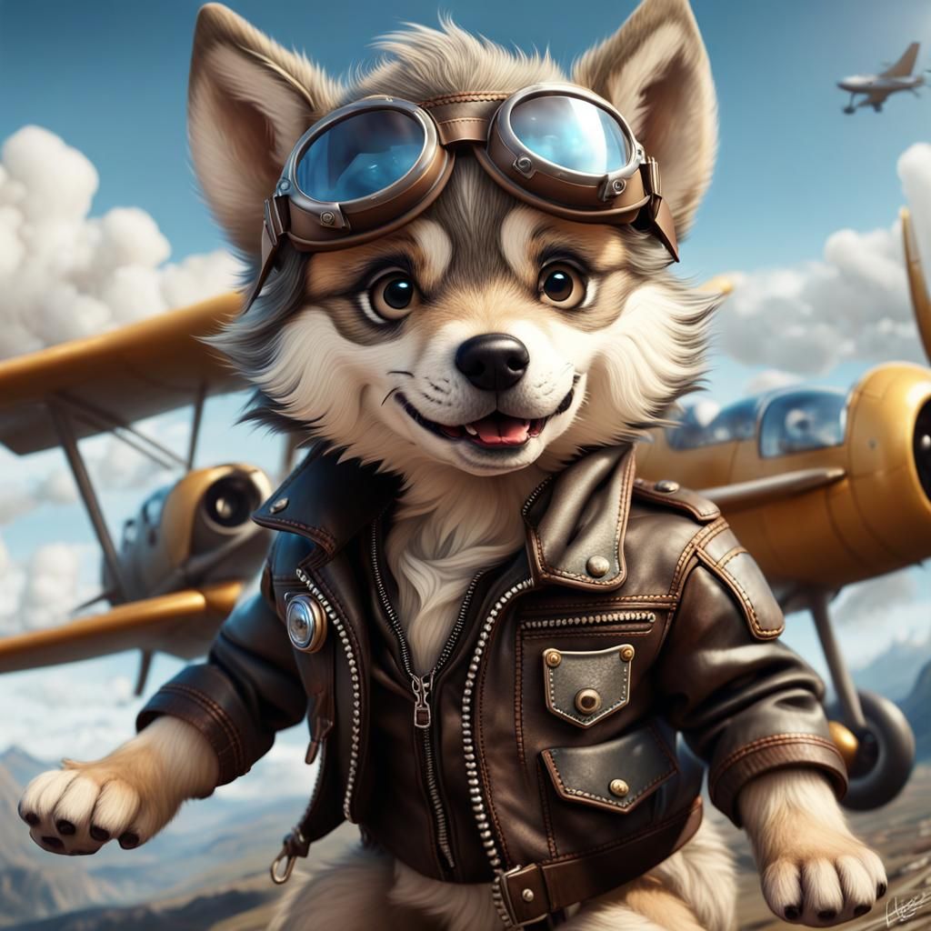 Wolf Pup Pilot in Detailed Matte Painting