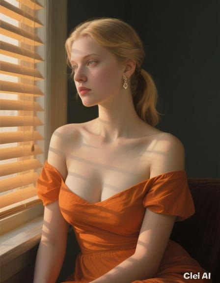 Woman in Orange Dress Bathed in Golden Hour Light