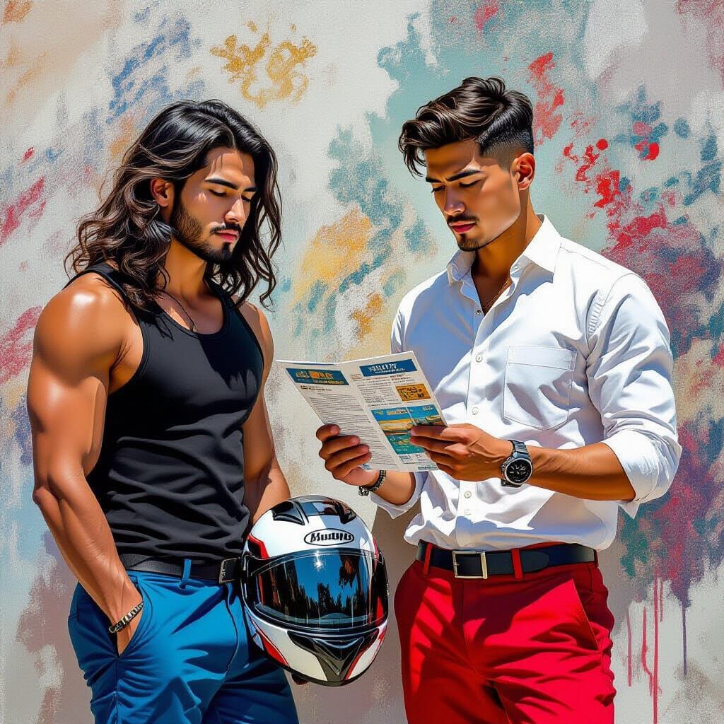 Contemplative Men in Museum: Hyperrealistic Splash Art