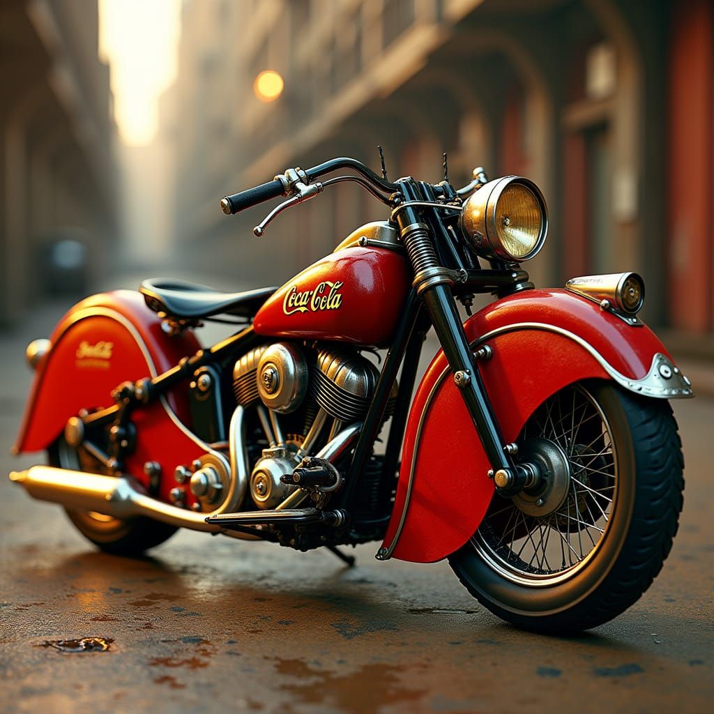 Vintage Steampunk Motorcycle Made from Coca Cola Cans in Gol...
