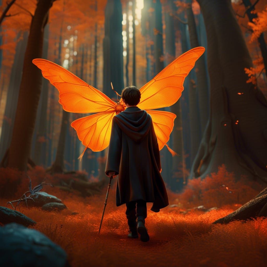 Harry Potter in Orange Forest Fantasy Art