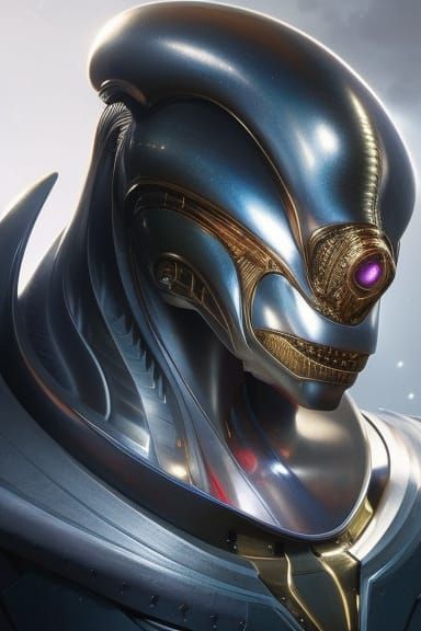 Metallic Alien Portrait in Hyperdetailed Style