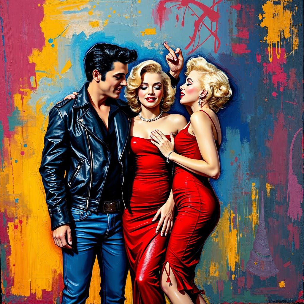 Elvis and Marilyn in a Vibrant, Dreamlike Scene