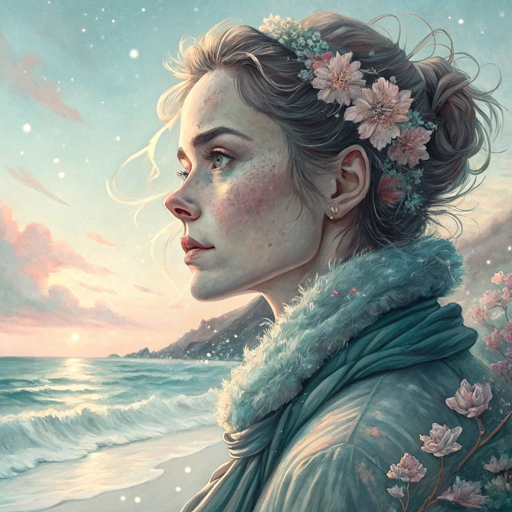 Woman Portrait: Winter to Spring Watercolor Splash Art