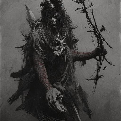 Terrifying Tengu Illustration in Dark Fantasy Style