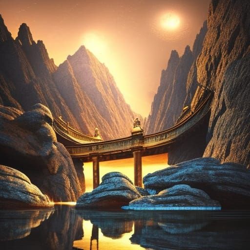 Golden Stairs at Dawn: Lake and Mountain Vista