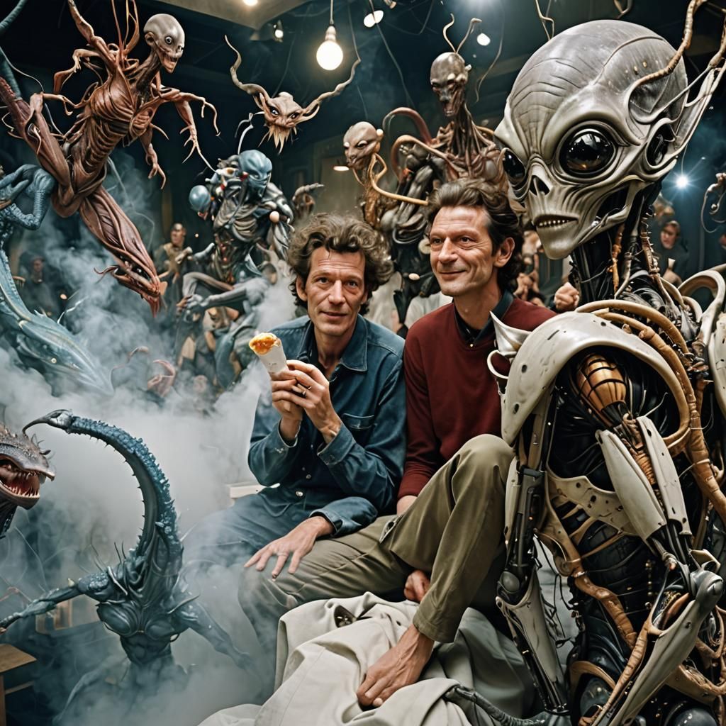 Smiling Aliens at a Futuristic Party in Hyperrealism