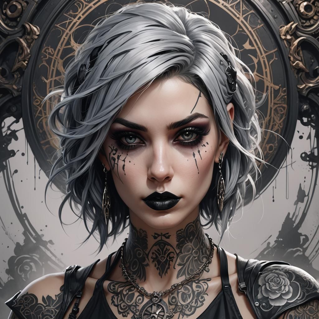 Punk Goth Girl Portrait in Digital Art Style