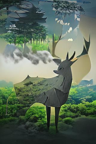 Ghibli-Style Deer in Fog and Fire: Anime Artwork