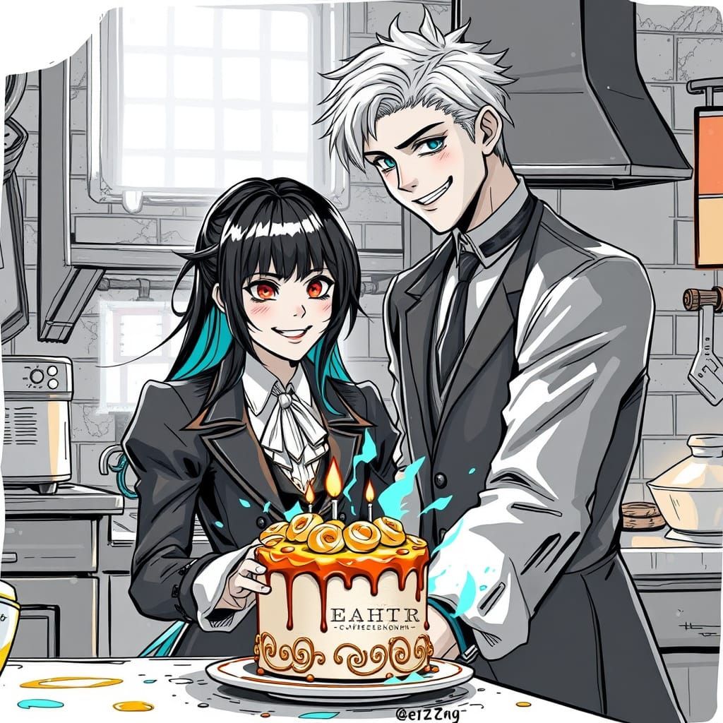 Gothic Couple Bake Together in Triadic Colors