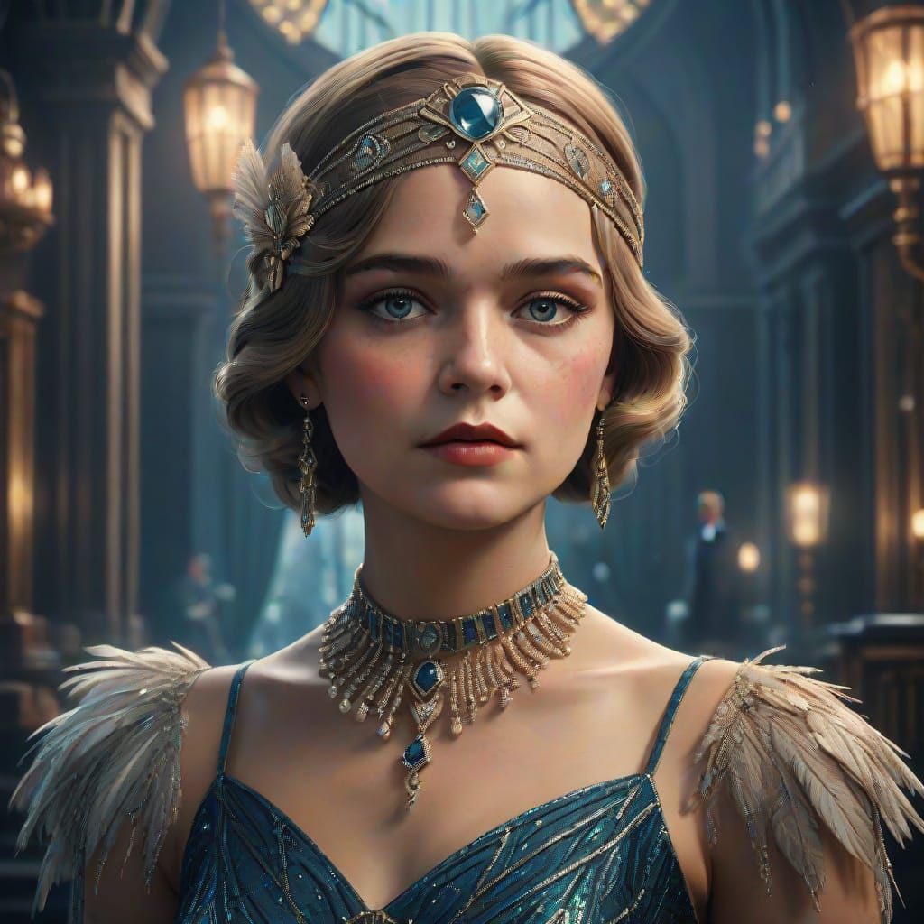 Elegant Gatsby Portrait in Deep Fantasy Colors