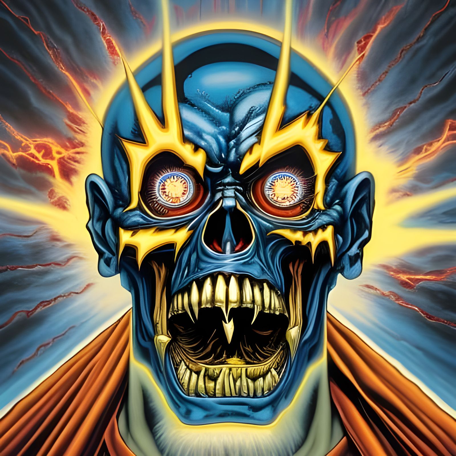 Electrified Zombie Face in Heavy Metal Style