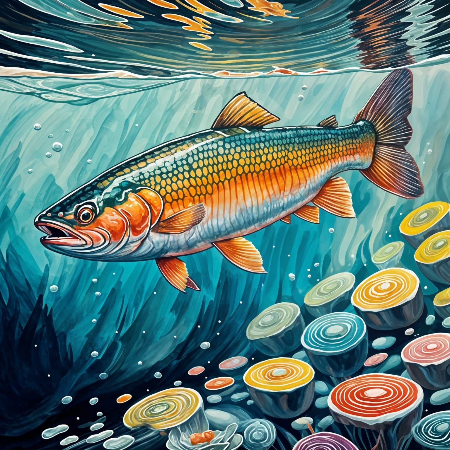 Arctic Char in Gouache Candyland Wonderland
