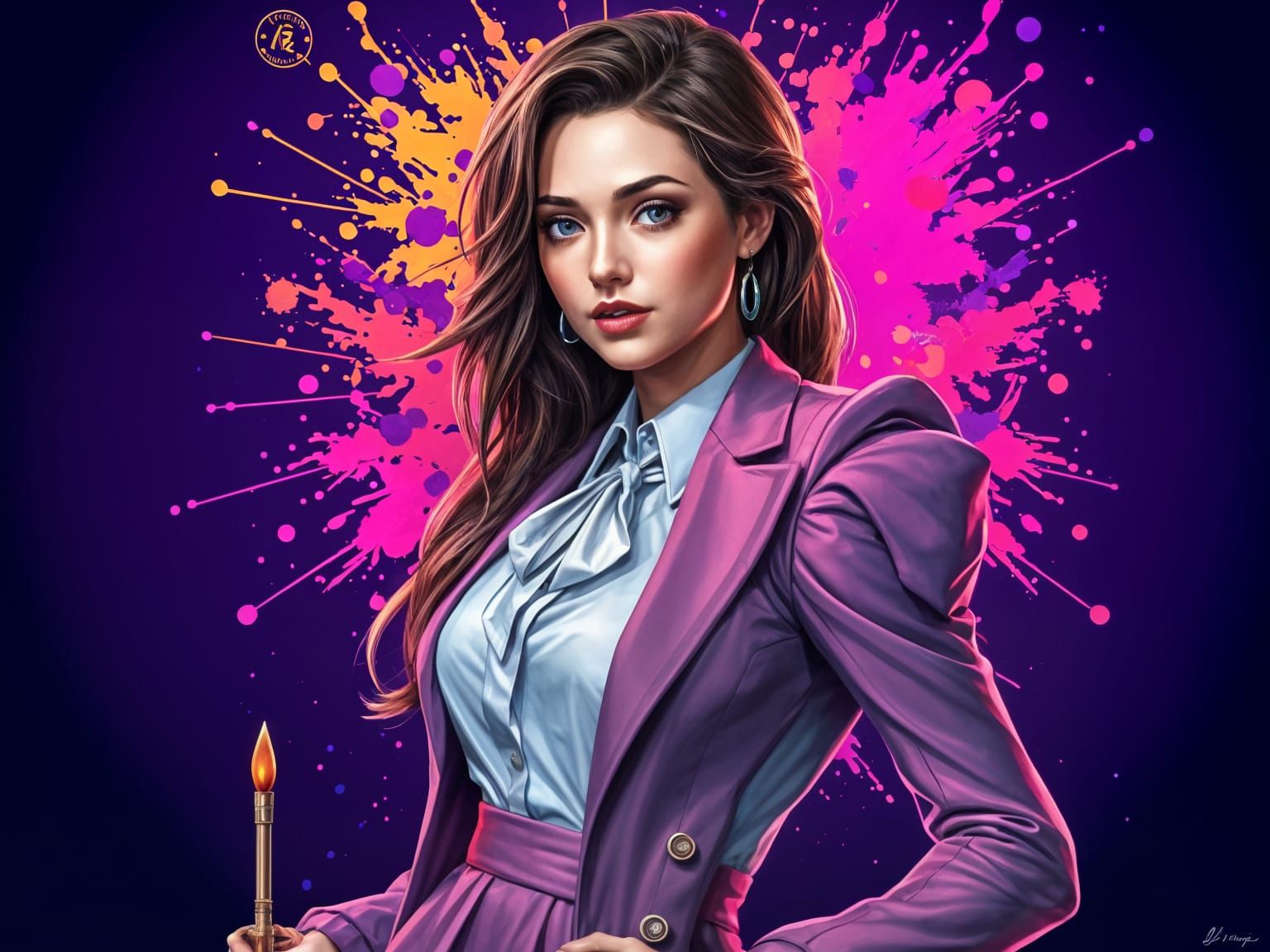 Cute Woman in Hyperdetailed Splash Art