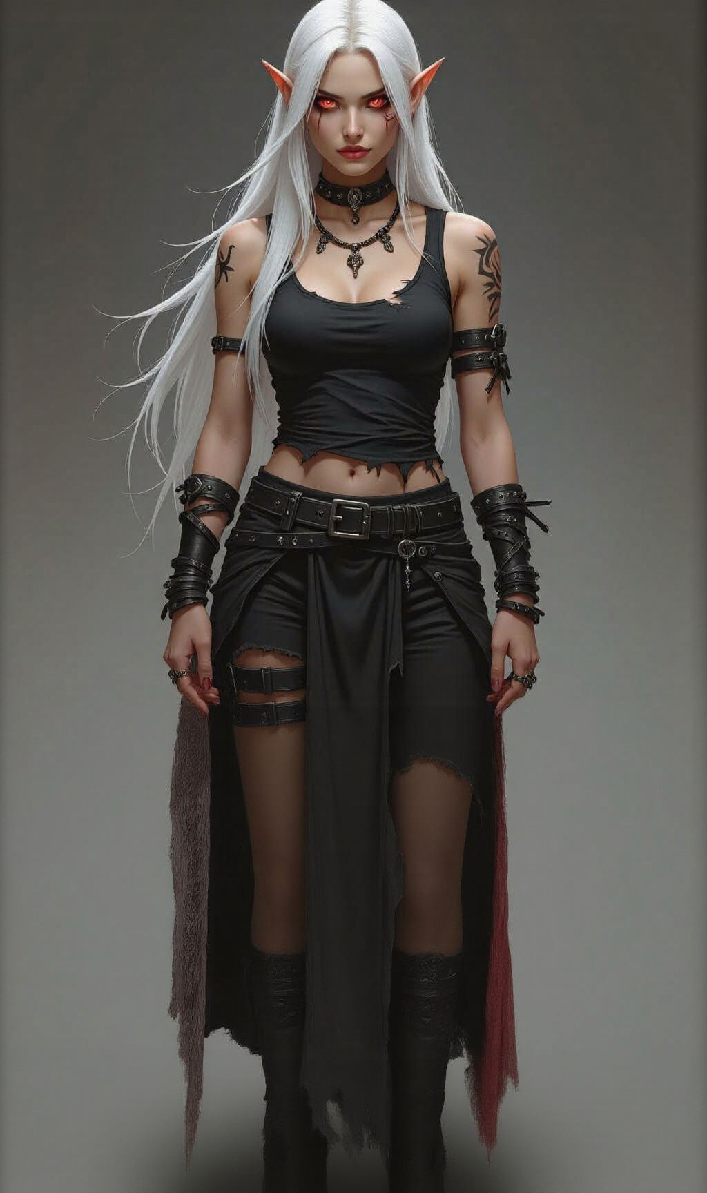 Slender Elf Woman with Piercing Red Eyes