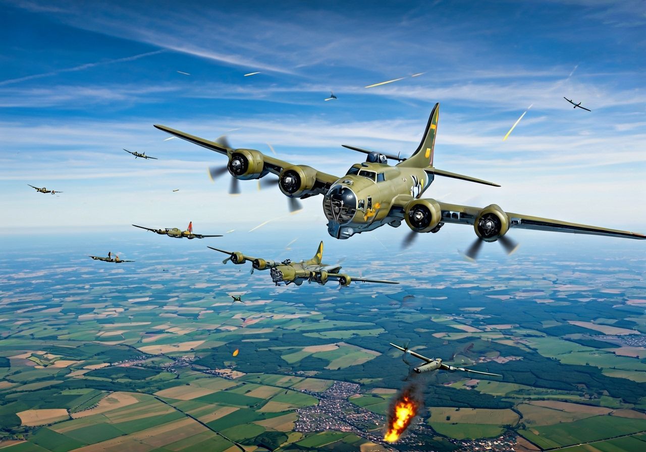 WWII Bombing Raid Over Schweinfurt in Aviation Art Style