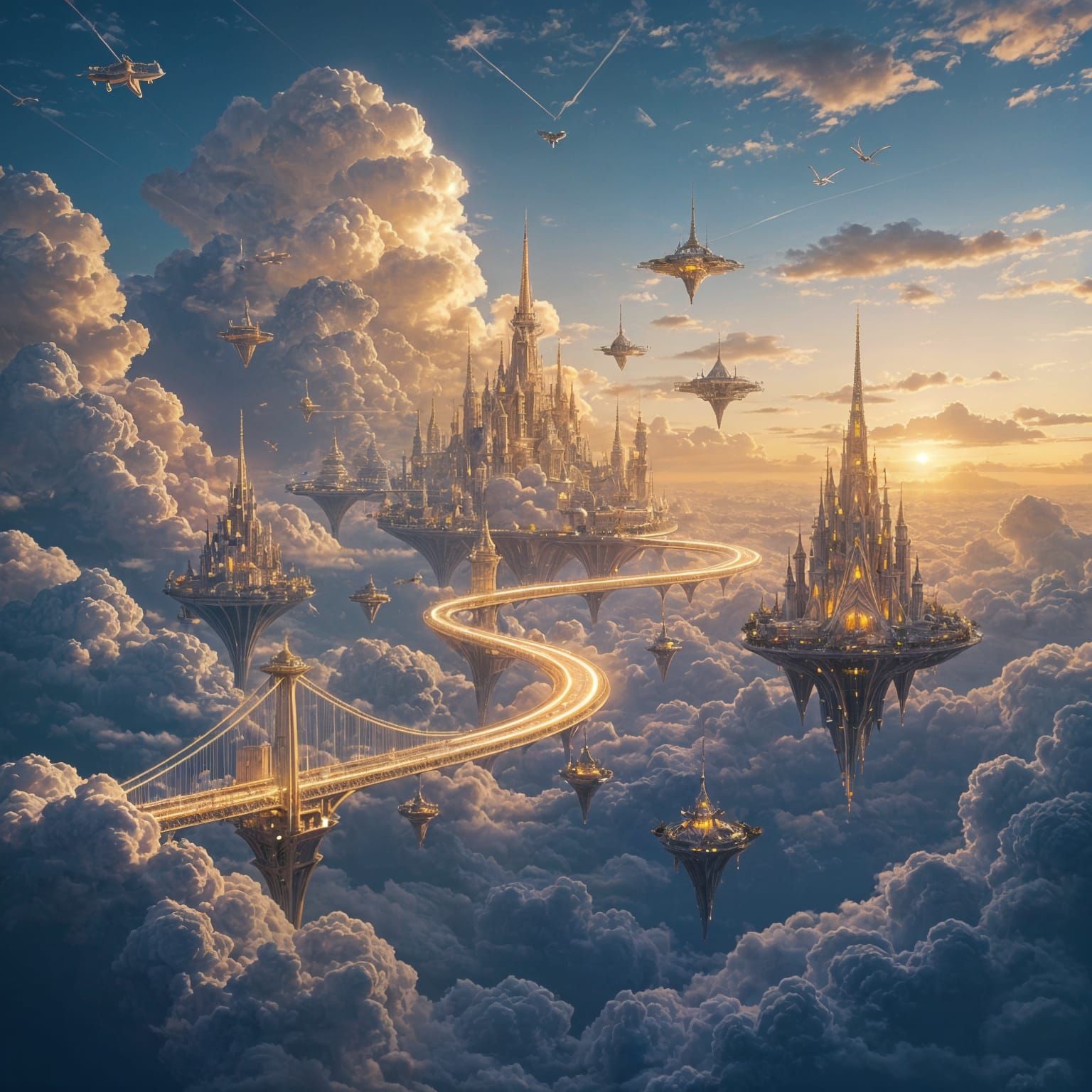 Fantastical Sky Cities Connected by Translucent Bridges