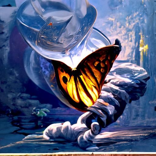 Happiness Butterfly Escapes into Moonlight: Oil Painting