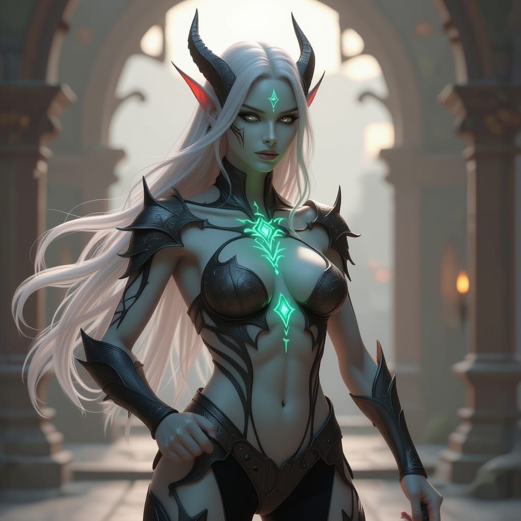 Half Dragon Woman with Magic Enhancements