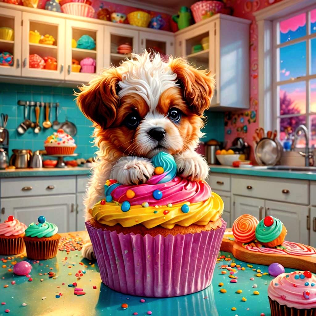Adorable CGI Puppy Cupcake in Candy Art Style