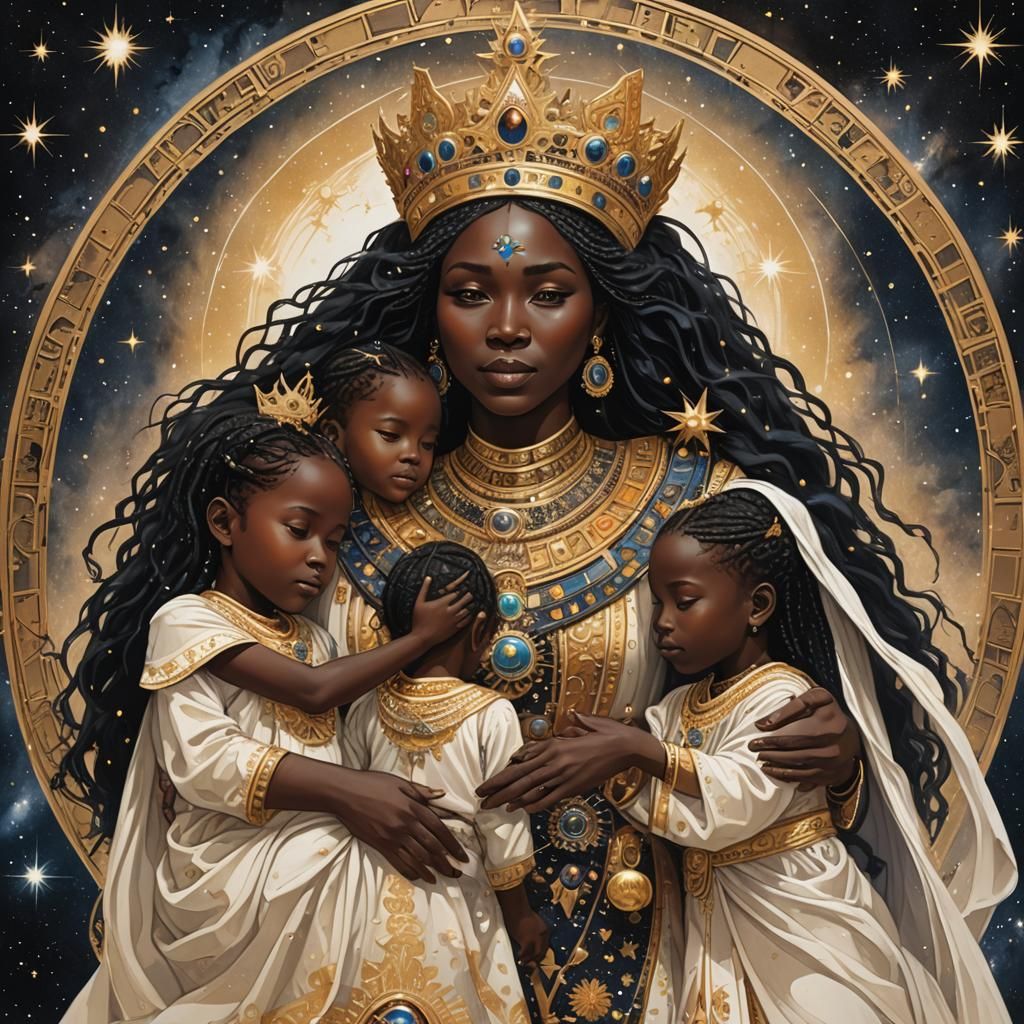 Cosmic Queen Embraces Star Children