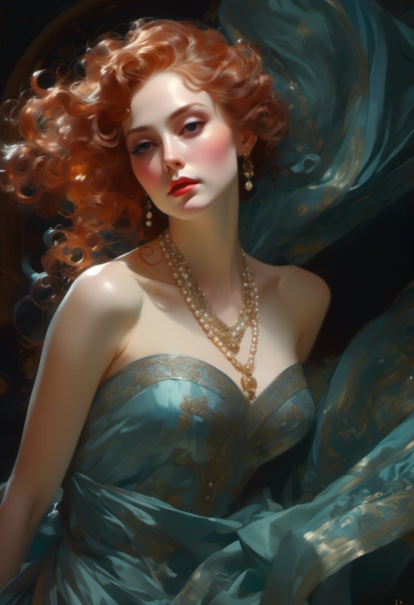 Rococo Woman in Pearls: Hyperdetailed Digital Portrait