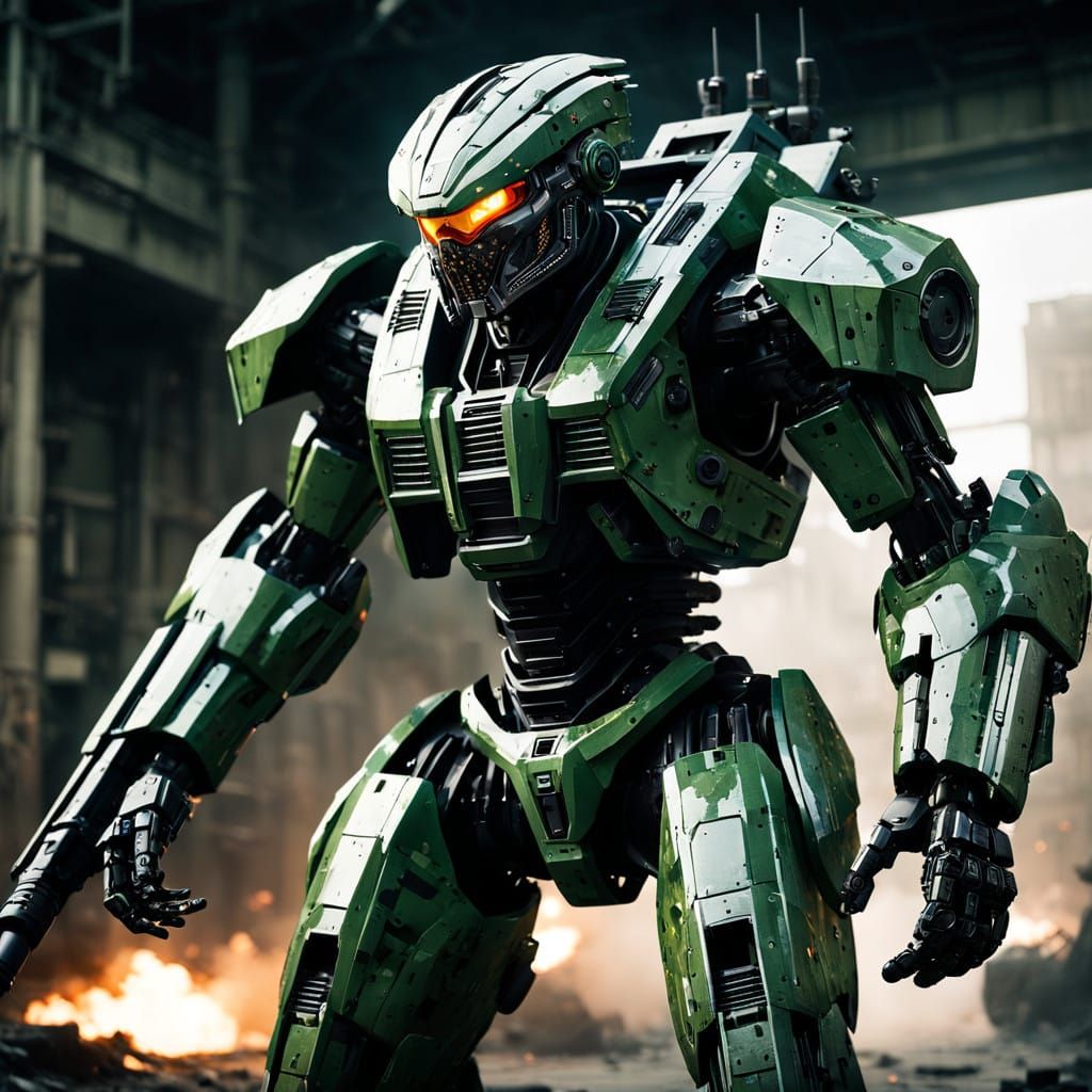 Cyberpunk Combat Robot Suit with Advanced Armament