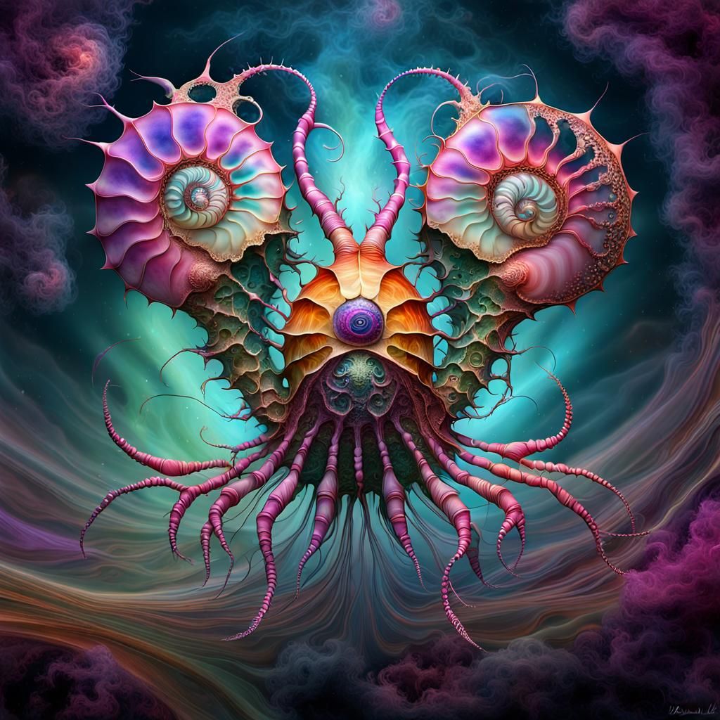 Surreal Nautilus Shrimp in Raku Style