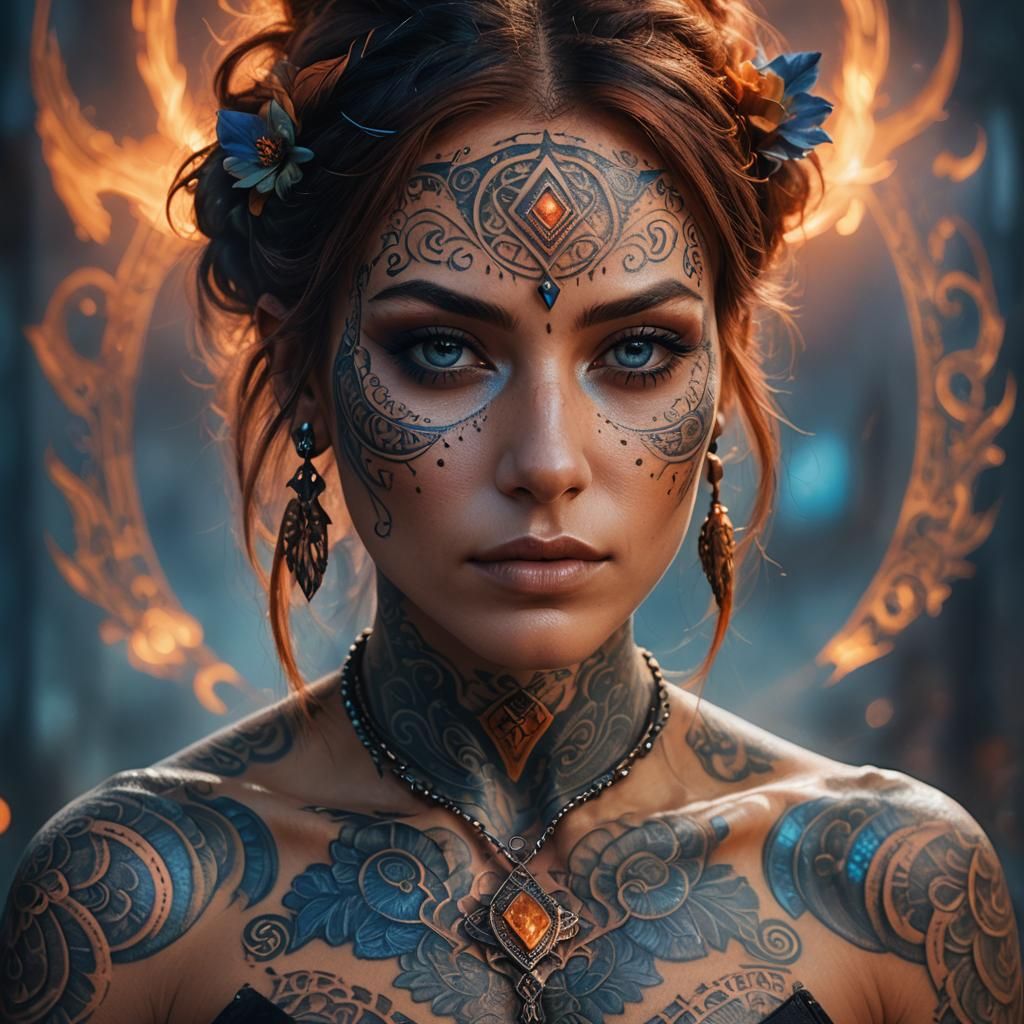 Fantasy Portrait: Woman with Iridescent Tattoos