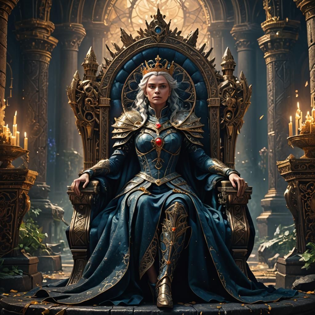 Fantasy Queen on Throne: Detailed Matte Painting