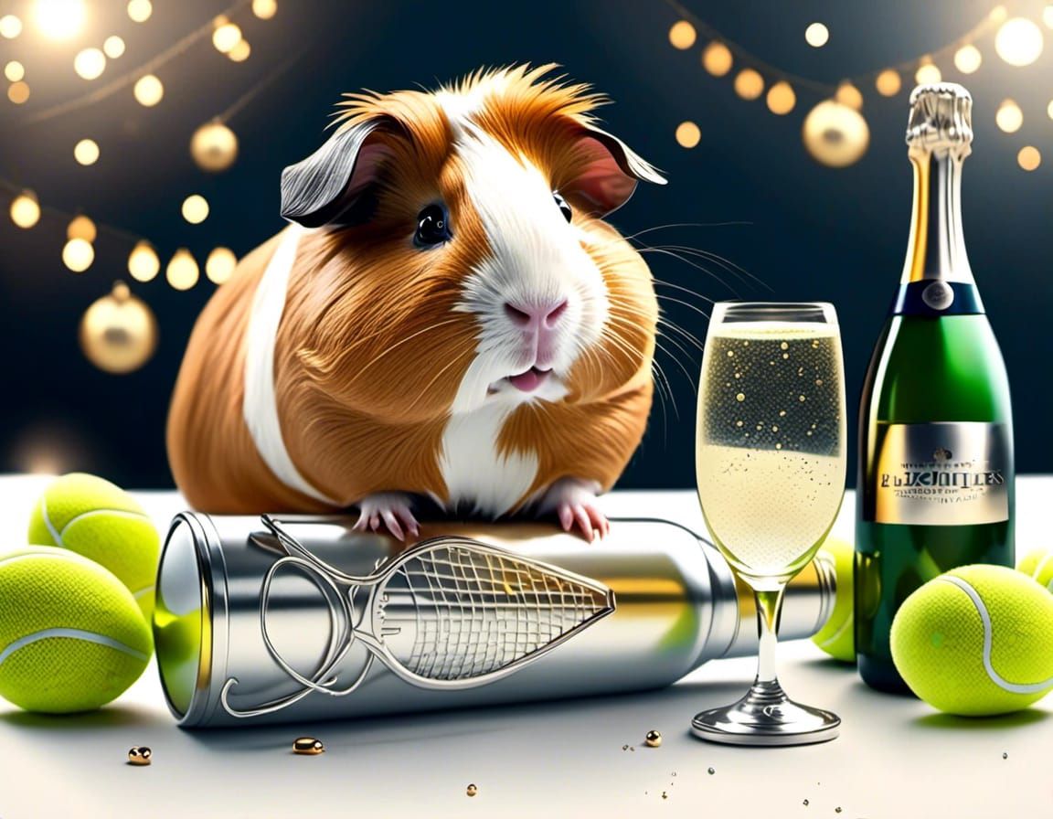 guinea pig winner with bottle of champagne