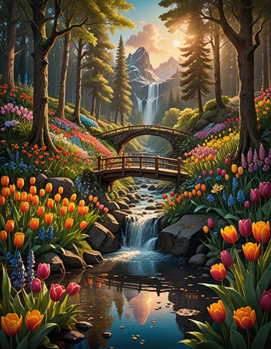 Whimsical Oil Painting of a Mystical Forest Scene with a Ser...