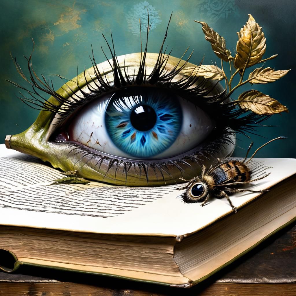 Surreal Thistle, Book, and Eye Composition