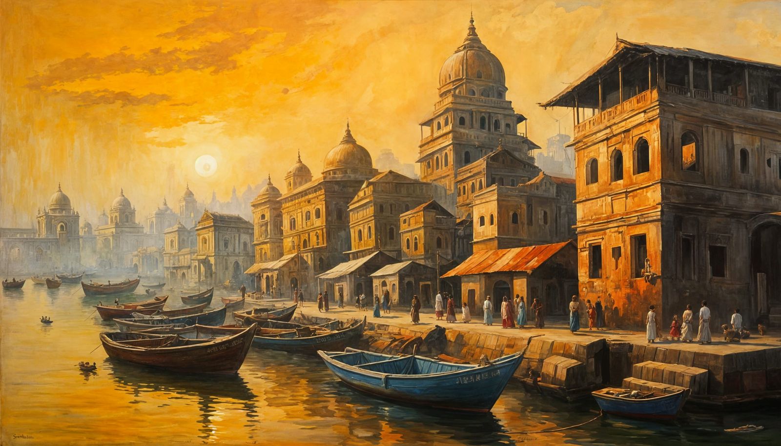 Calcutta Harbour Scene in the Style of Sali Herman