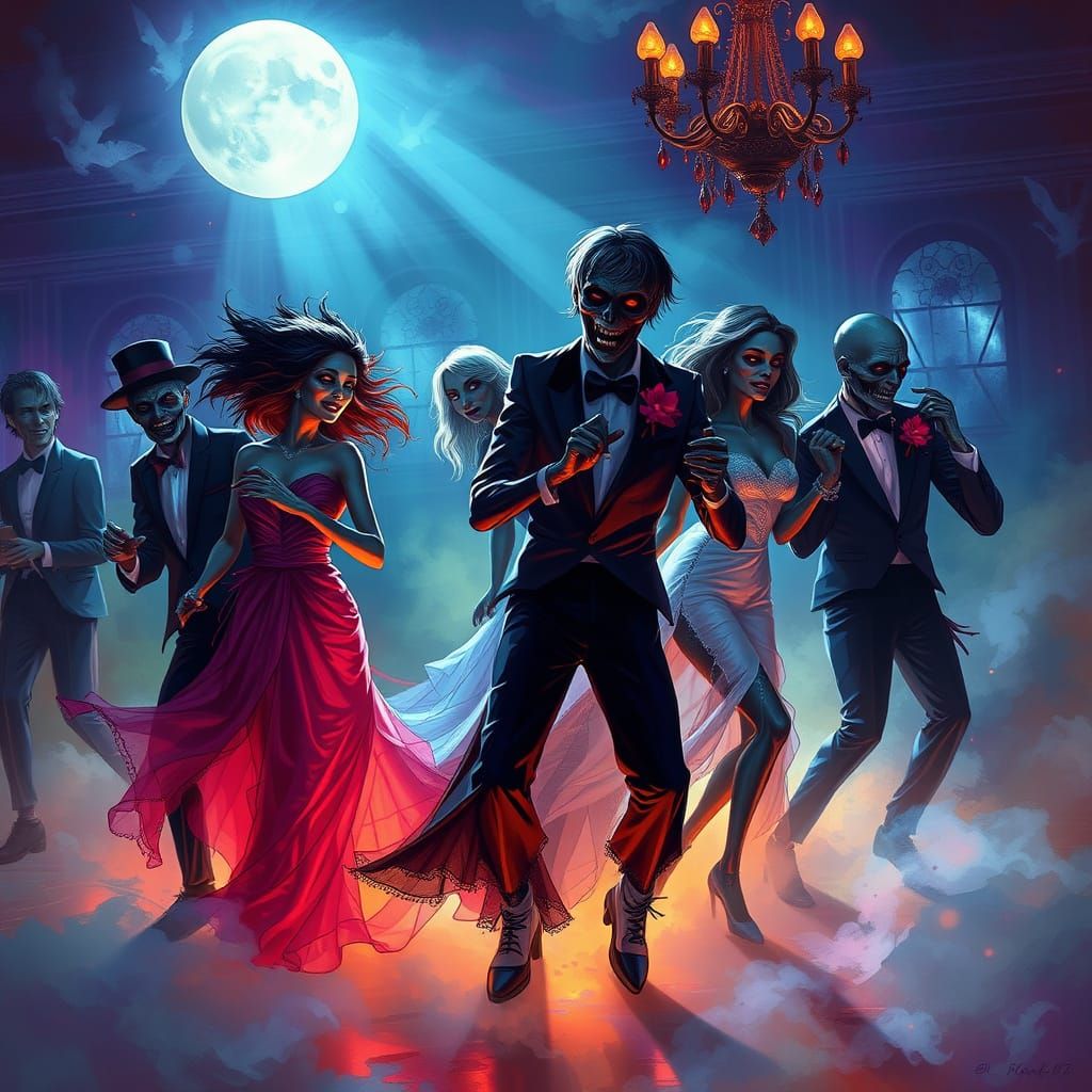 Zombie Prom Night: Ethereal Undead Dancers in Romantic Light