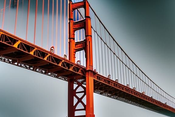 Golden Gate Bridge Close-Up on a Foggy Day