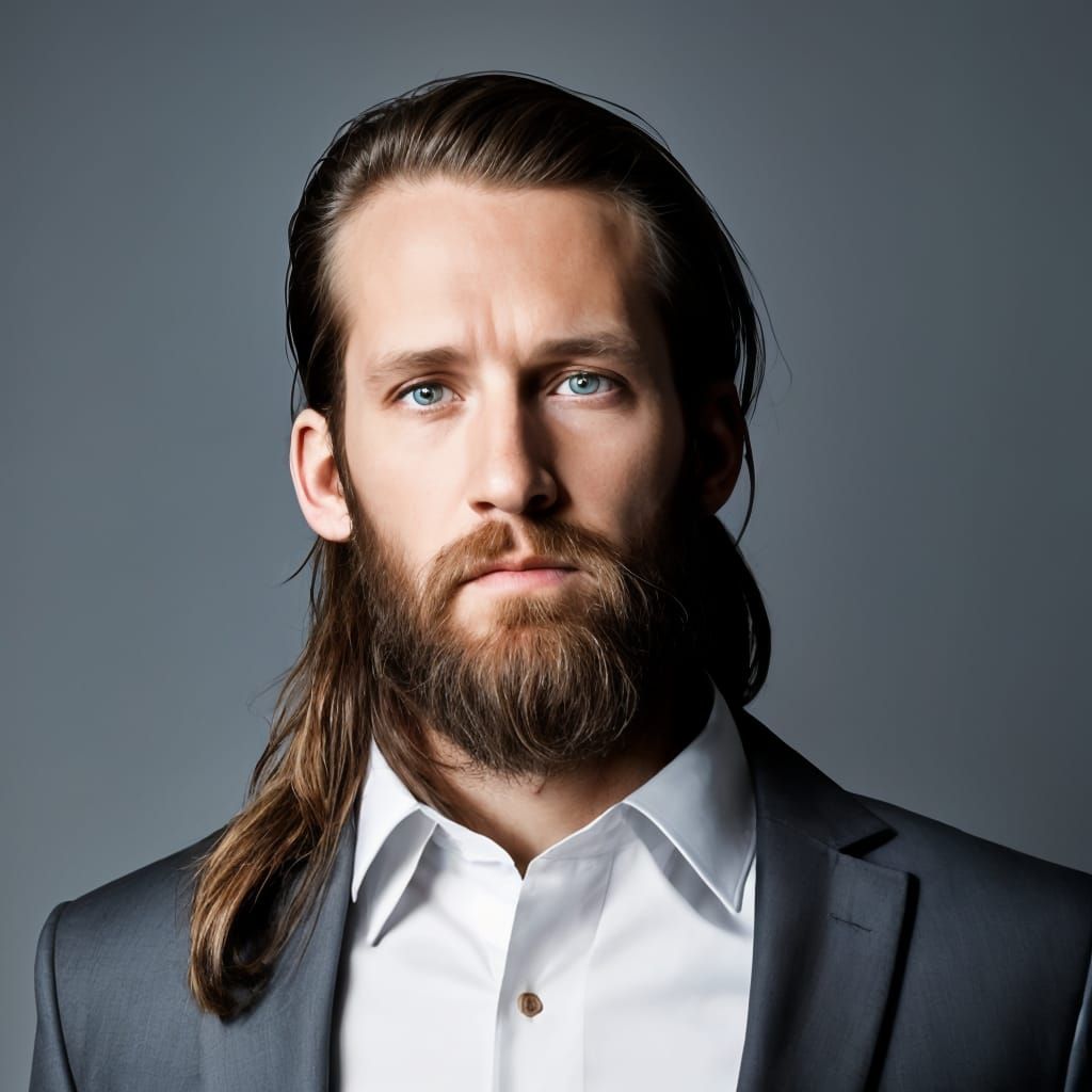 Professional Portrait of Young Businessman with Long Hair