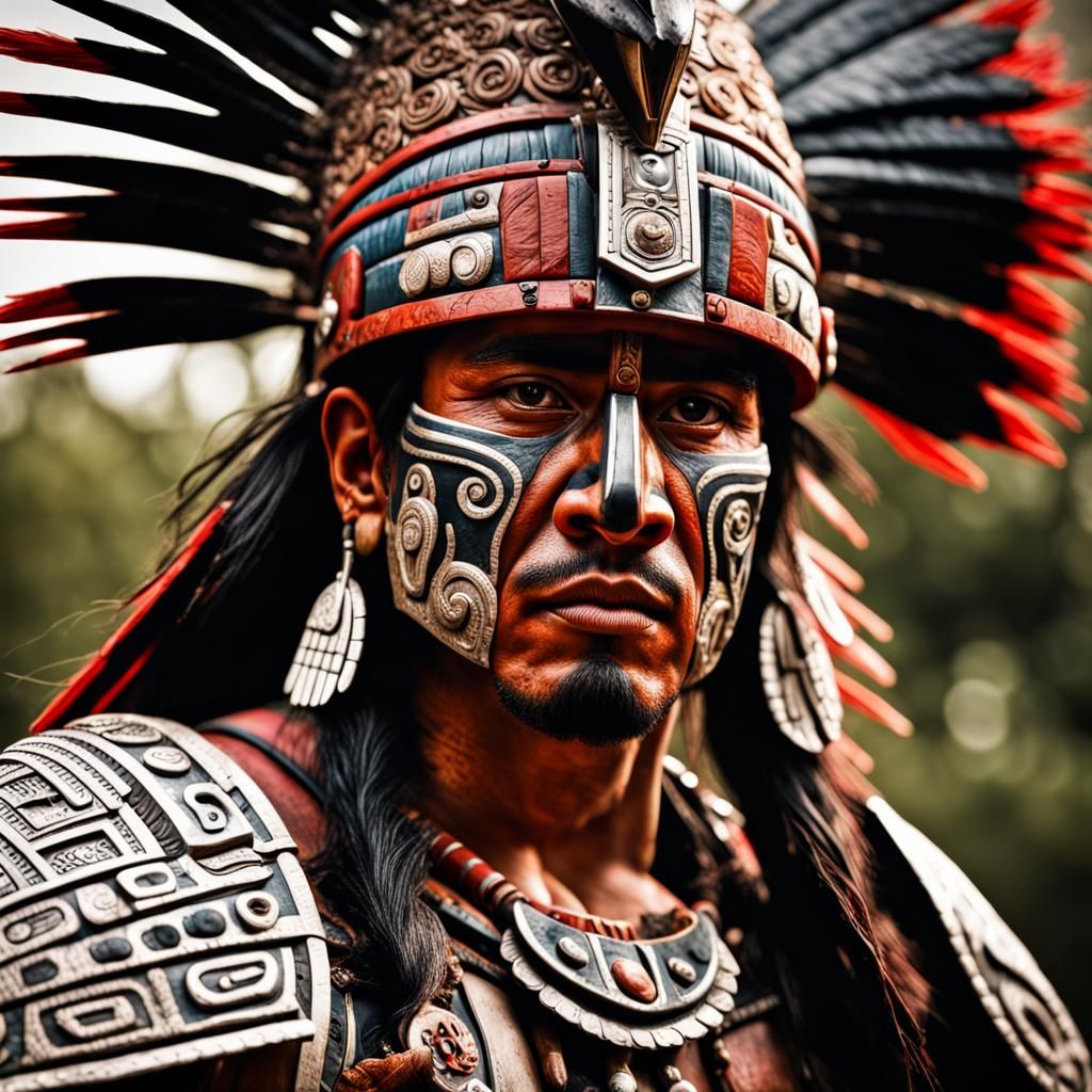 Hyperrealistic Aztec Warrior in Sharp Focus