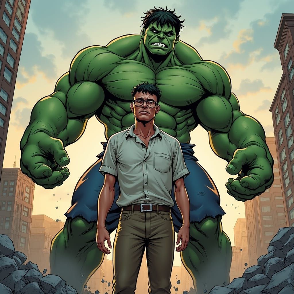 The Hulk's Destruction in a Marvel Comic Book Style Masterpi...