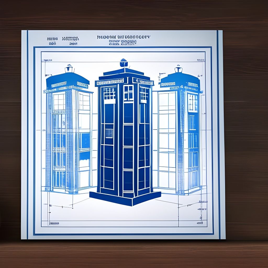 Detailed TARDIS Blueprint: Technical Drawing on Blue Paper