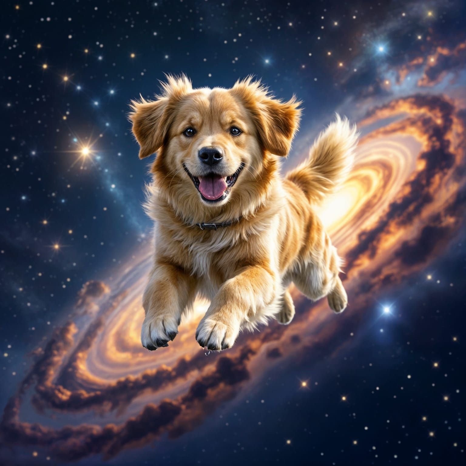 Golden Retriever Leaps Through Space