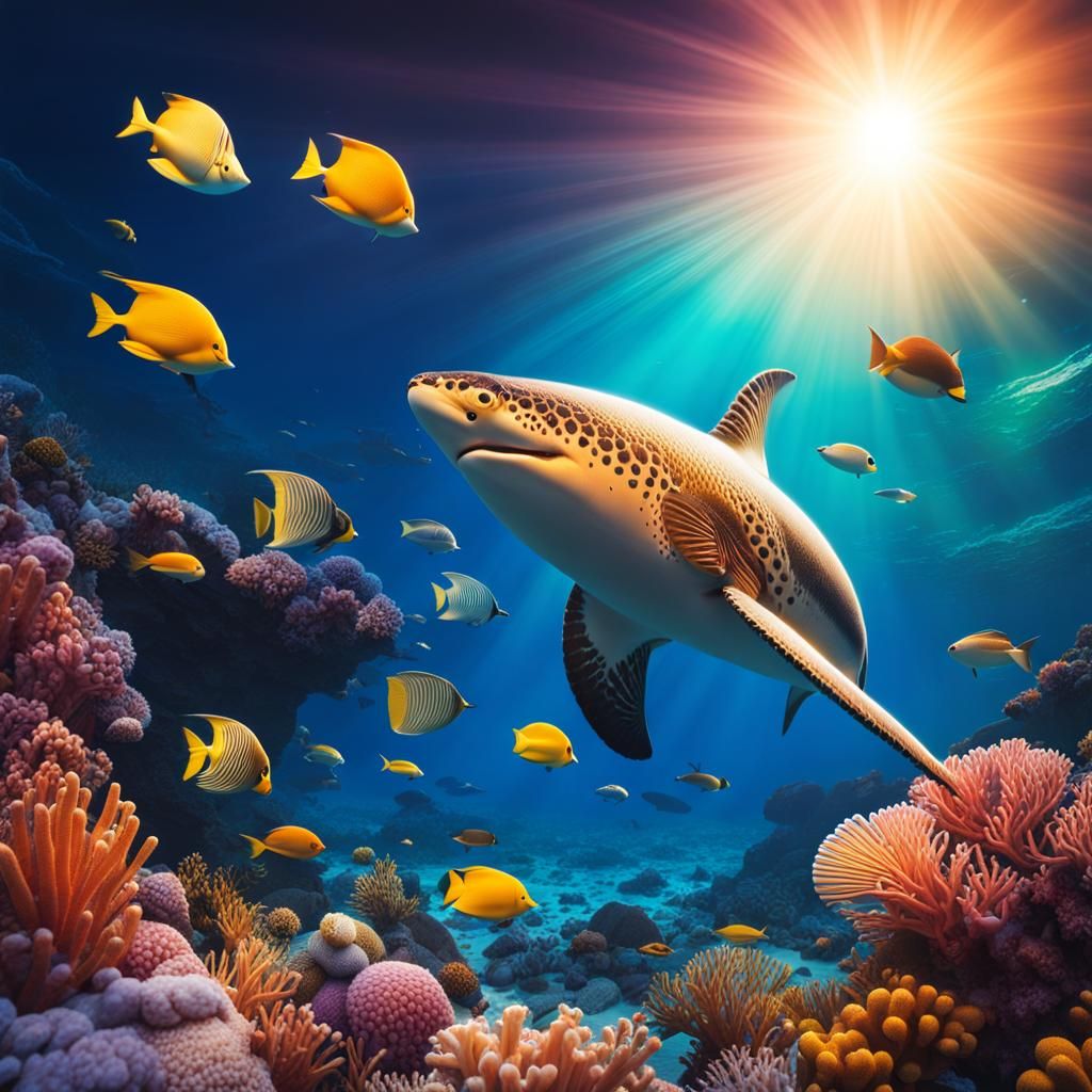 Vibrant Ocean Animals at Twilight in Golden Hour