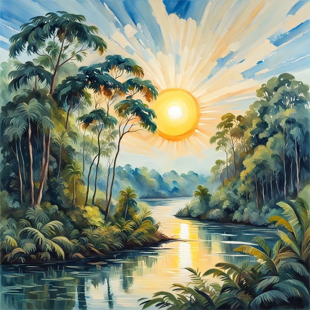 Amazon River Basin in Gouache Impressionist Style