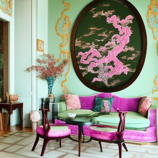 Art Nouveau and Chinoiserie Interior in Pink Marble