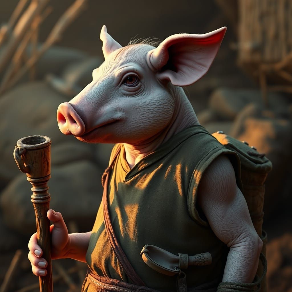Mystical Pig Hybrid in Earthy Landscape